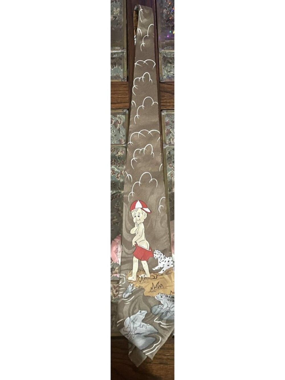 Suntan Oops Men's Necktie Vacation Dog Lake Ocean Lotion Swim Taupe Neck Tie